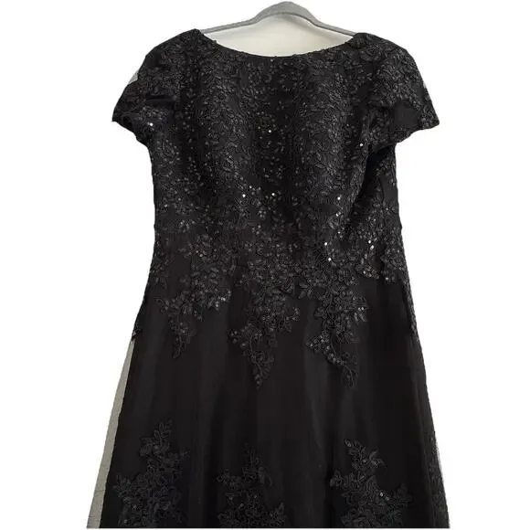 Women’s Black Lace Maxi Dress Size 12 Formal Short Sleeve Drawstring Prom NWOT - Picture 4 of 16